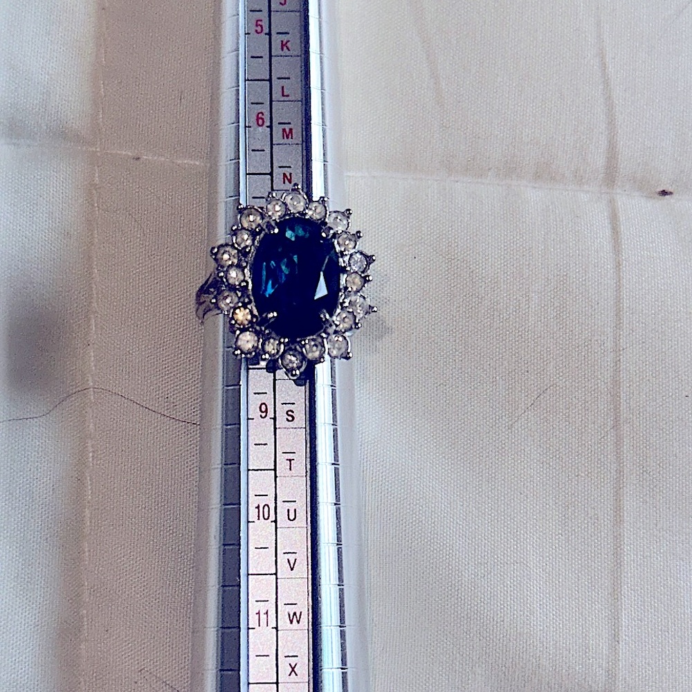 Imitation Sapphire & Crystal Ring